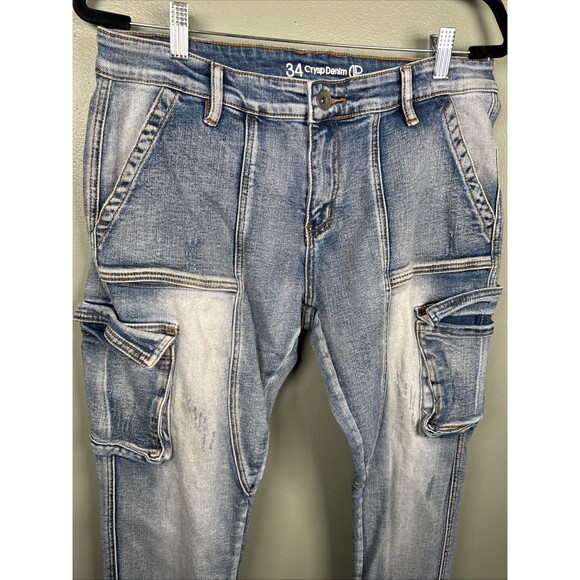 Crysp Denim Cargo Pocket Ankle Zip Skinny Y2K Look Men's Jeans Size‎ 34 - Picture 4 of 15
